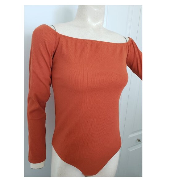 Shein ribbed boat neck bodysuit Large Orange - Picture 4 of 9